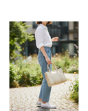POLI Cream Italian Leather Structured Boxy Grab/Shoulder Handbag