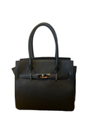 LIDO Black Small Structured Italian Leather Grab Handbag, black