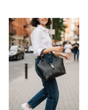 QUARTO Black Structured Italian Leather Curved Shaped Grab Shoulder Handbag