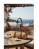ROCCA Woven Raffia and Italian Leather Baguette Shoulder Handbag