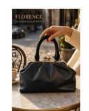 OSTIA Black Italian Leather Vintage inspired Grab/Shoulder/ Crossbody Handbag