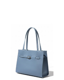 LITERNO Denim Blue Italian Leather Structured Shoulder Tote Bag