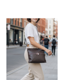 SANNIO Brown Italian Leather Crossbody Multi Pockets Handbag