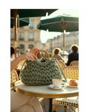 MONACA Olive Green Chunky Macramé Wooden Handles Handbag