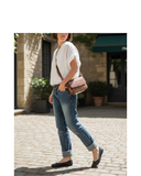 VIVARO Tan Italian Leather Structured Croc-Embossed Crossbody  Shoulder Bag