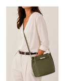 AVERSA Olive green Small Italian Leather Zipped Bucket Braided Shoulder Bag