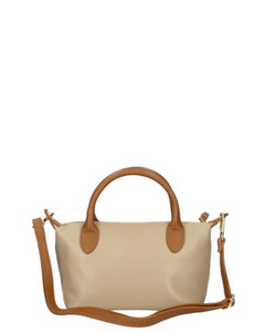 BRELA MINI Italian Leather Two Tone Small Grab Crossbody Handbag Taupe Tan