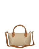 BRELA MINI Italian Leather Two Tone Small Grab Crossbody Handbag Taupe Tan