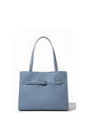 LITERNO Denim Blue Italian Leather Structured Shoulder Tote Bag
