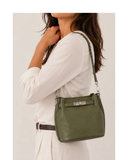 AVERSA Olive green Small Italian Leather Zipped Bucket Braided Shoulder Bag