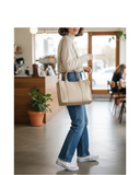 POLI Cream Italian Leather Structured Boxy Grab/Shoulder Handbag