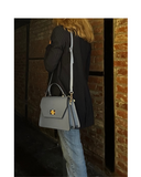 FARA Denim Blue Compact Structured Italian Leather Grab/Shoulder Bag