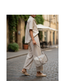CRUCI Beige Italian Leather Rounded Shape Shoulder Handbag