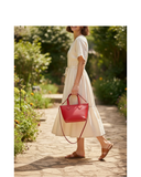SCALO Vibrant Red Structured Italian Leather Small Grab/Shoulder Handbag