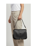 STORTA Black Italian Leather Saddle Shoulder Crossbody Handbag