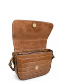 VIVARO Tan Italian Leather Structured Croc-Embossed Crossbody  Shoulder Bag