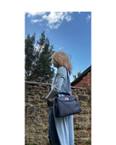 POGGIO Small Dark Blue Softly Structured and Elegant Leather Handbag