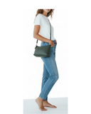 OSCURO Dark Green Italian Leather Shoulder Crossbody Bag 3 Zipped Compartments