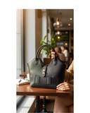 QUARTO Black Structured Italian Leather Curved Shaped Grab Shoulder Handbag