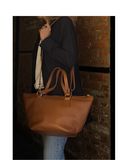 SCANNO Tan Spacious Italian Leather Shoulder Tote Bag, Tan