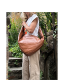 SALTI Tan Large Italian Leather Crescent Shoulder Crossbody Bag