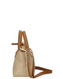 BRELA MINI Italian Leather Two Tone Small Grab Crossbody Handbag Taupe Tan