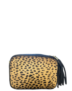 SANO SOHO Style Soft Italian Leather Spotty Animal Print Compact Shoulder / CrossBody Bag, Tan