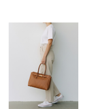 SERRONE Tan Brown Italian Leather Ostrich Textured Shoulder Handbag