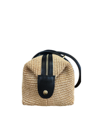 ROCCA Woven Raffia and Italian Leather Baguette Shoulder Handbag