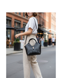QUARTO Black Structured Italian Leather Curved Shaped Grab Shoulder Handbag