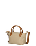 BRELA MINI Italian Leather Two Tone Small Grab Crossbody Handbag Taupe Tan