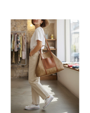 PAVONA Camel Italian Leather Shopper Tote Bag