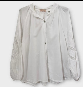 Mao collar embroidered sleeves shirt