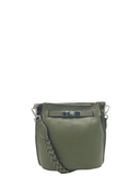 AVERSA Olive green Small Italian Leather Zipped Bucket Braided Shoulder Bag