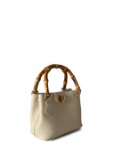 CESTELLO Small Cream Bamboo Handles Italian Leather Tote Handbag