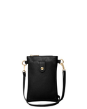 Made In Italy Leather Crossbody Handbag Phone Holder with Front Compartment, Black