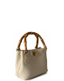 CESTELLO Small Cream Bamboo Handles Italian Leather Tote Handbag