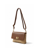 ACUTO Woven Raffia Italian Leather Flap Bamboo Clasp Shoulder/Crossbody Handbag