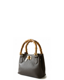 CESTELLO Small Dark Brown Bamboo Handles Italian Leather Tote Handbag