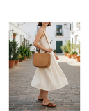 AFFILE Caramel Brown Italian Leather Rounded U-Shaped Zip Tote
