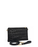 BONEA Black Croc Embossed Suede Leather Crossbody/Clutch/ Shoulder Bag
