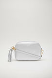 SANO SOHO Style Soft Italian Leather Compact Shoulder / CrossBody Bag, Metallic Silver