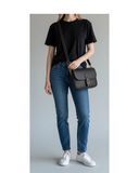 NUSCO Black Italian Leather Crossbody Saddle Handbag