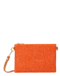 Farfa Leather Rafia Clutch Crossbody Shoulder Bag Made In Italy, Orange