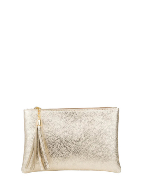 SEANO LARGE Metallic Gold Italian Leather Clutch Shoulder Crossbody Handbag