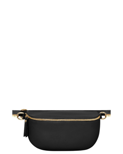 MARTA Small Italian Leather Bumbag Sling Bag, Black