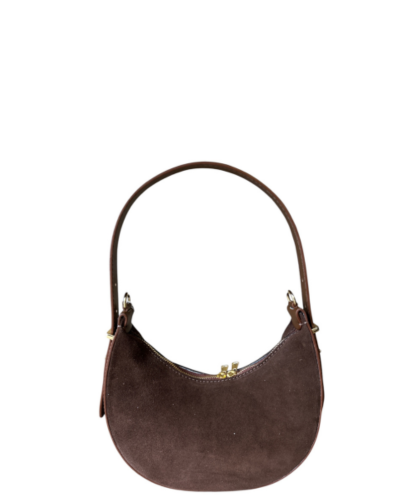CRETI Brown Suede Half Moon Shaped Italian Leather Handbag