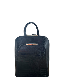 PORANO Black Croc-Embossed Leather Backpack – Chic and Versatile