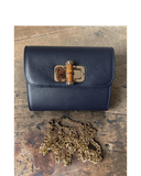 LABARO Dark Blue Compact Italian Leather Shoulder Crossbody Clutch Bag (Copy)