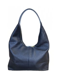 VEJANO Dark Blue Italian Leather Hobo Shoulder Handbag with Zip closure